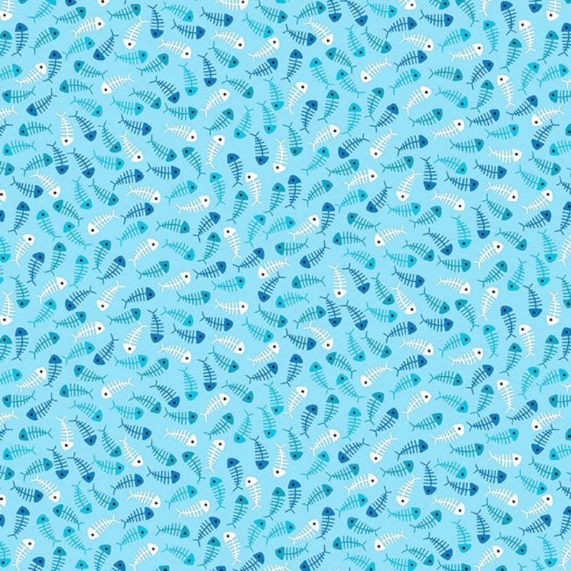 Studio E Meow 6976 71 Light Blue Fish Bones By The Yard