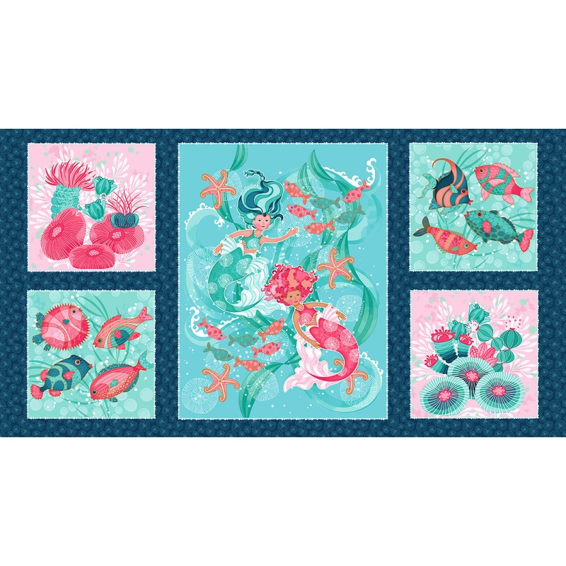 Studio E Mermaid Tails 7939P 72 Blue Multi 24 PANEL By The PANEL (not strictly by the yard)