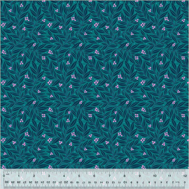 Windham Dayspring 54802 5 Teal Vines & Berries By The Yard