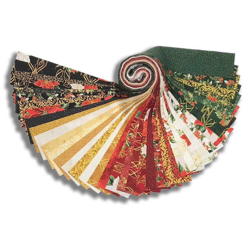 Hoffman Fabrics 40 Piece Pre-Cut 2 1/2 Jelly Roll- JP12-47 - Jingle Pop 12 - Gold