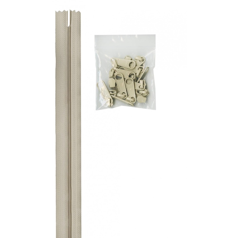 4 Yards of 16mm #4.5 Zipper Chain and 16 Ex-Large Coordinated Pulls Natural