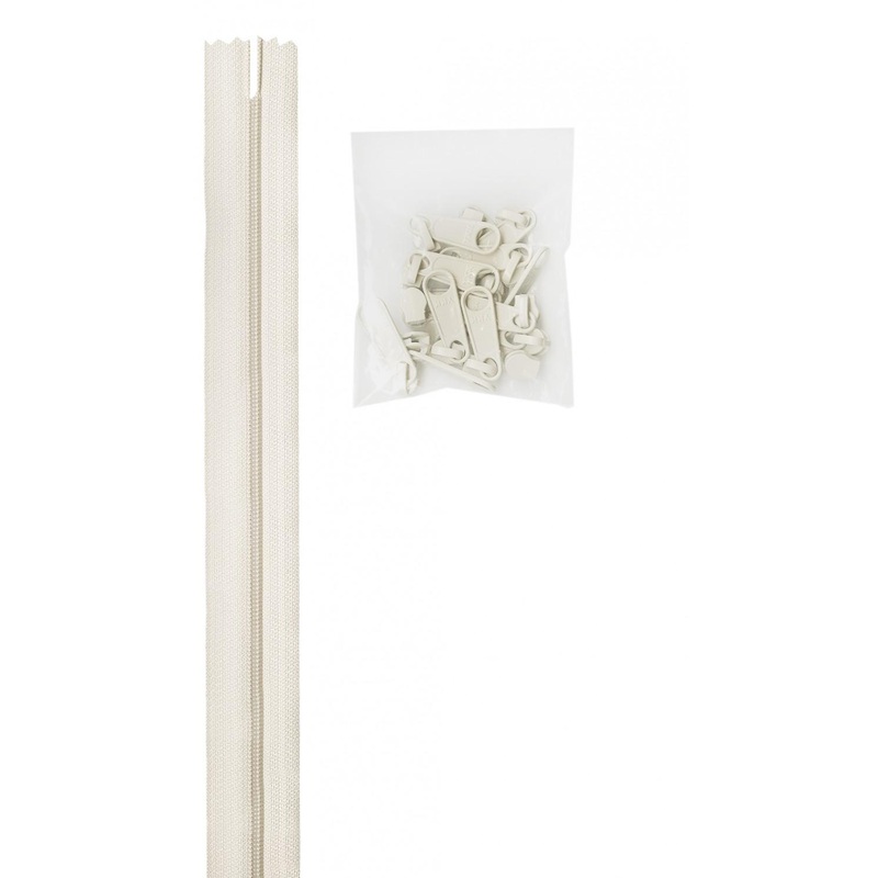 4 Yards of 16mm #4.5 Zipper Chain and 16 Ex-Large Coordinated Pulls White