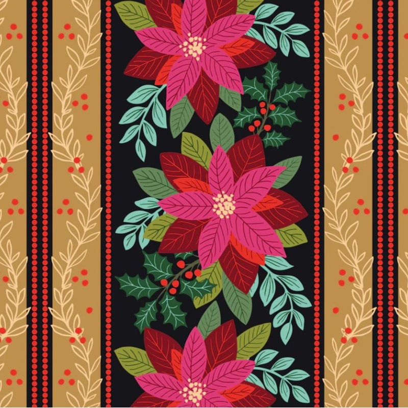 Lewis & Irene All is Bright Table Runner Panel Black/Gold SH24 - 3 YARD CUT