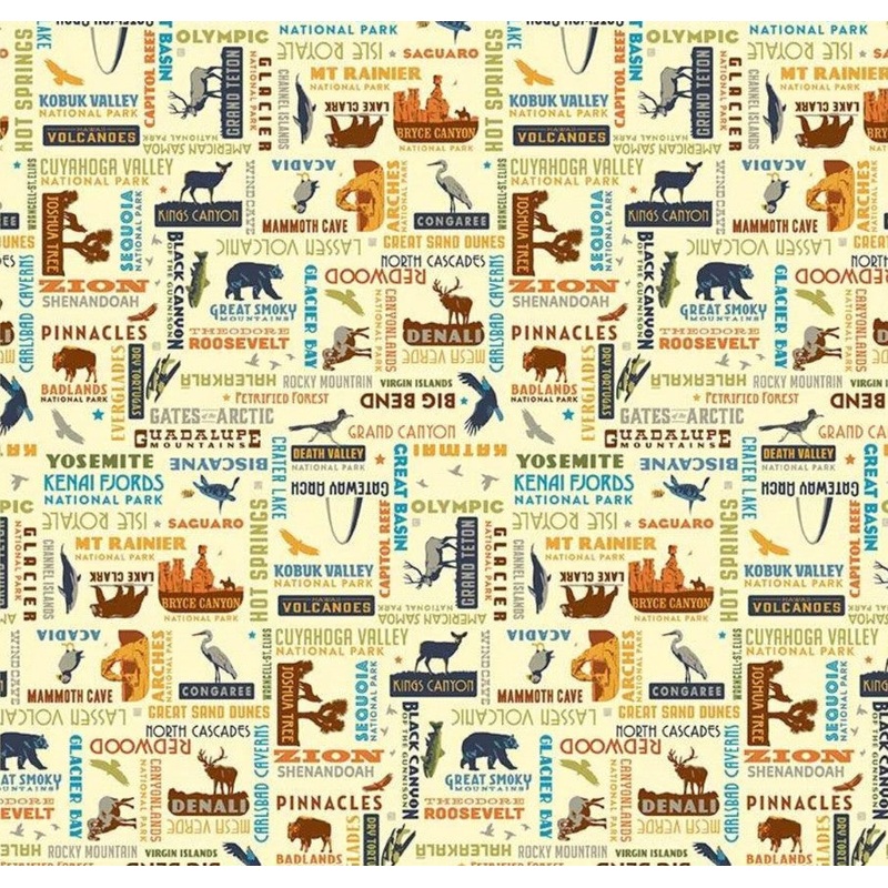 National Parks Word Print Cream - C8784-Cream