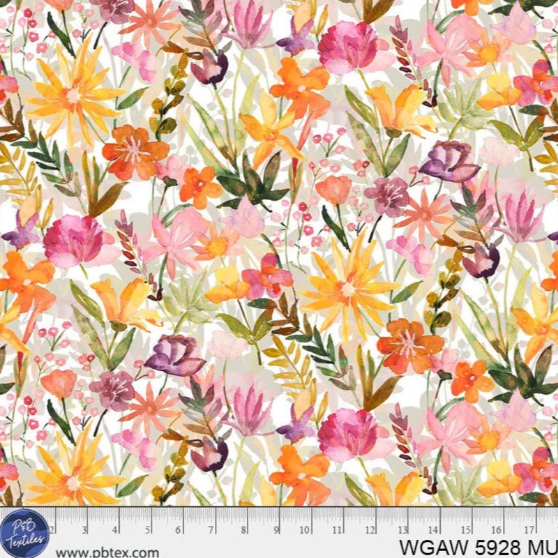 P&B Textiles Whispering Garden Watercolor Floral Multi 108 Wide Backing Fabric - WGAW05928-MU - 3 YARD