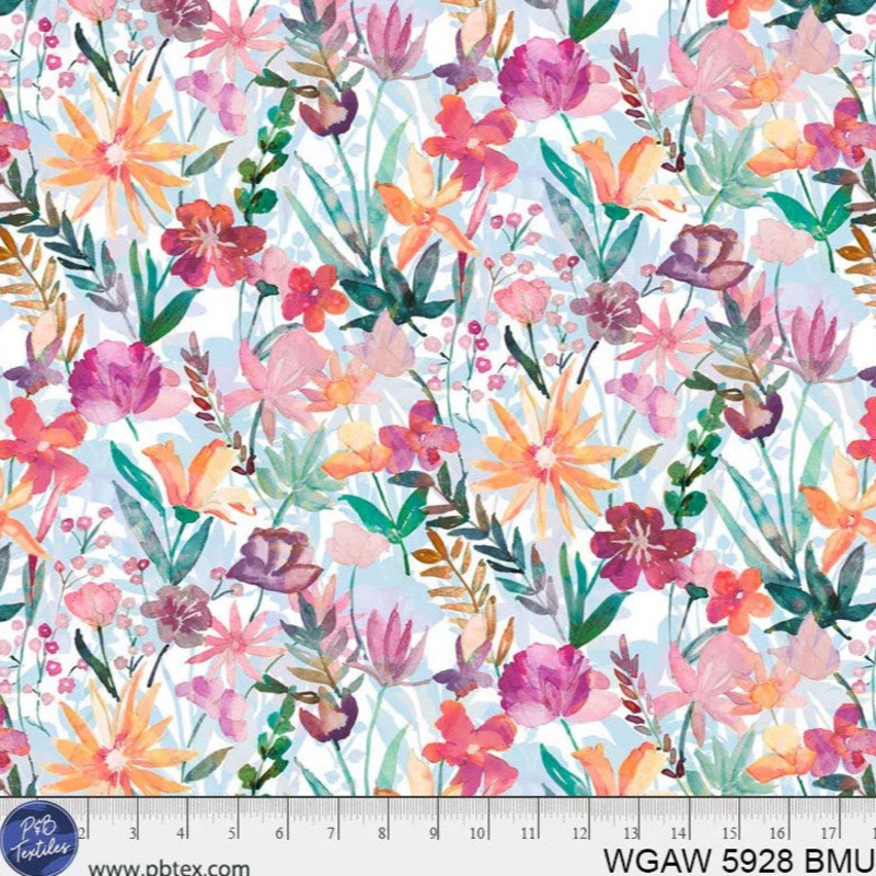 P&B Textiles Whispering Garden Watercolor Floral Pink 108 Wide Backing Fabric - WGAW05928-BMU - 3 YARD
