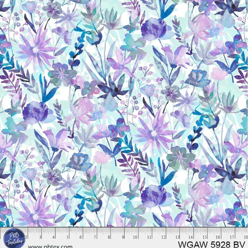 P&B Textiles Whispering Garden Watercolor Floral Purple 108 Wide Backing Fabric - WGAW05928-BV - 3 YARD