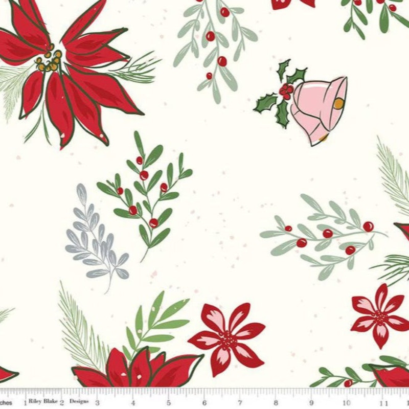 Riley Blake Designs Mistletoe and Holly Floral Cloud 108 Wide Backing Fabric - WB16409-Cloud - 2 YARD