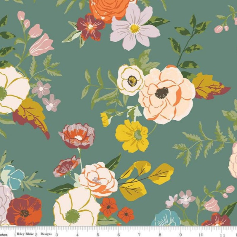 Riley Blake Designs Winged Medley Foral Teal 108 Wide Backing Fabric - WB16140-Teal - 3 YARD