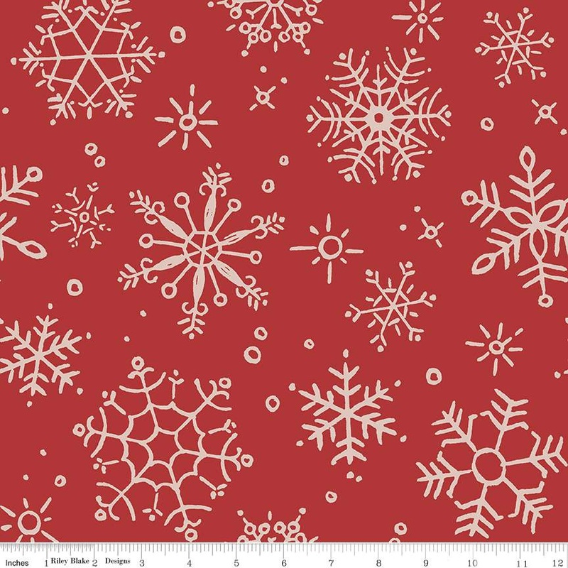 Magical Winterland Snowflakes Barn Red 108 Wide Backing Fabric - WB14949 - 3 YARD CUT - Riley Blake Designs