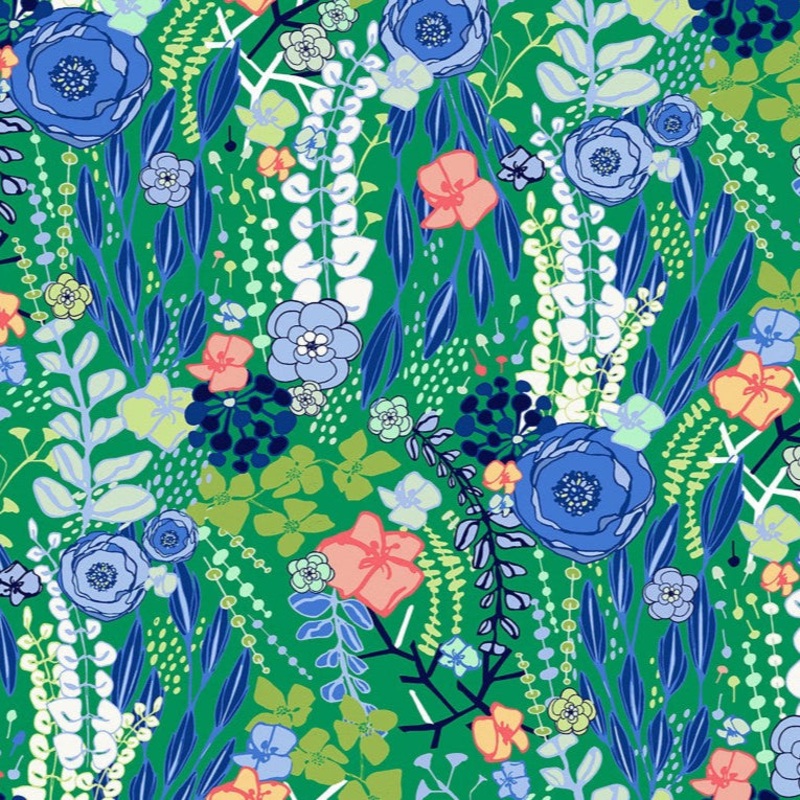 Margo Flowing Floral Green - T-25-58