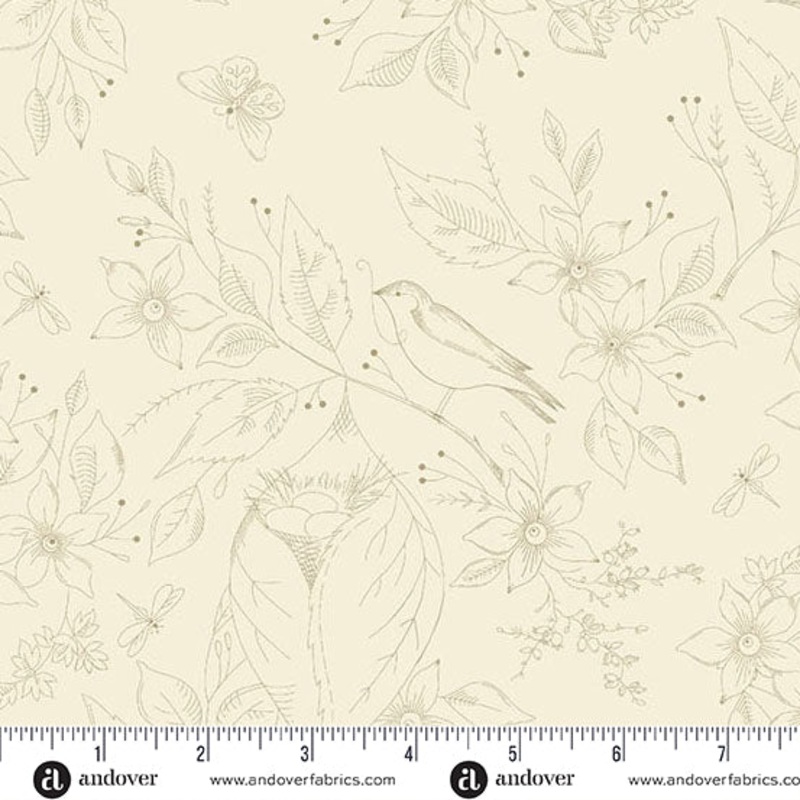 Sewing Bird Cream 108 Wide Backing Fabric - AW1681-L - 2 YARD CUT Andover Fabrics