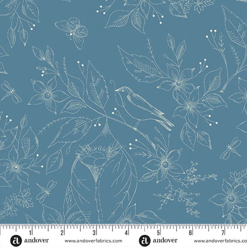 Sewing Bird Indigo 108 Wide Backing Fabric - AW1681-B - 2 YARD CUT Andover Fabrics