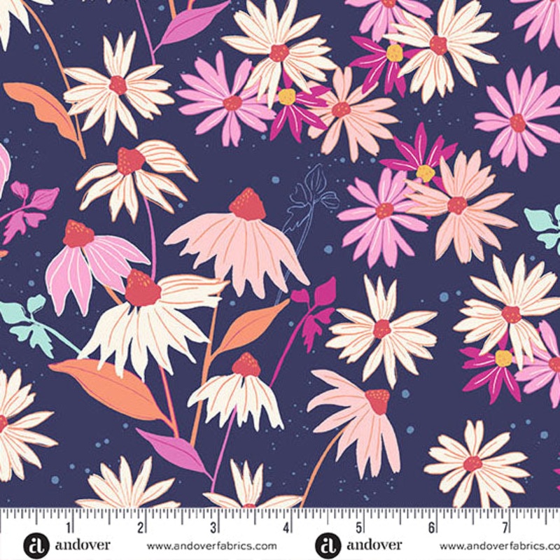 Petals and Stitches Navy Echinacea A1566-B