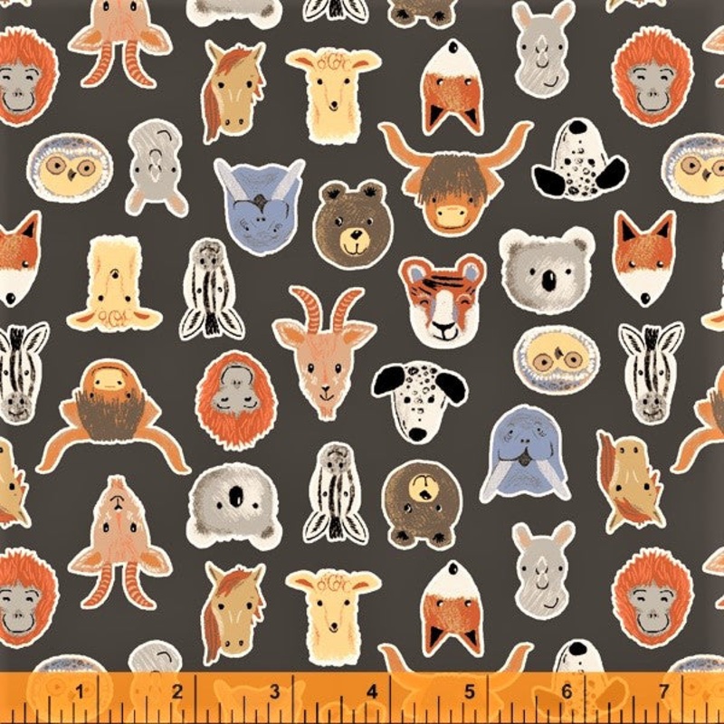 Windham A Is For Animals 52976 5 Charcoal Friendly Faces By The Yard