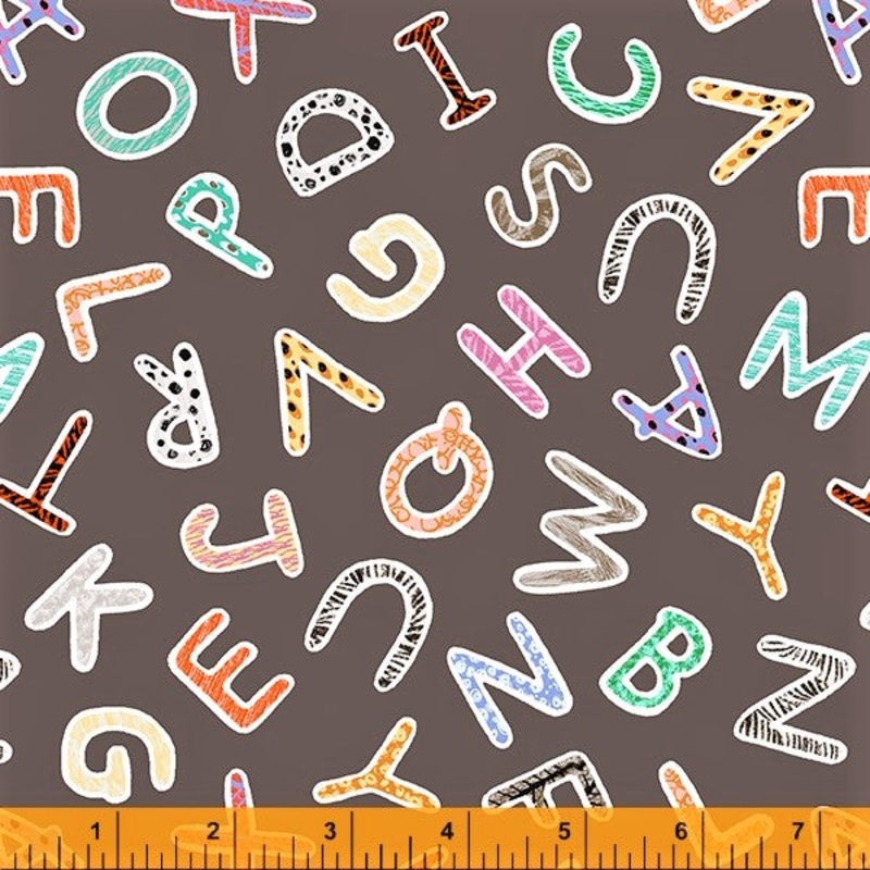 Windham A Is For Animals 52977 6 Dark Grey ABC's By The Yard