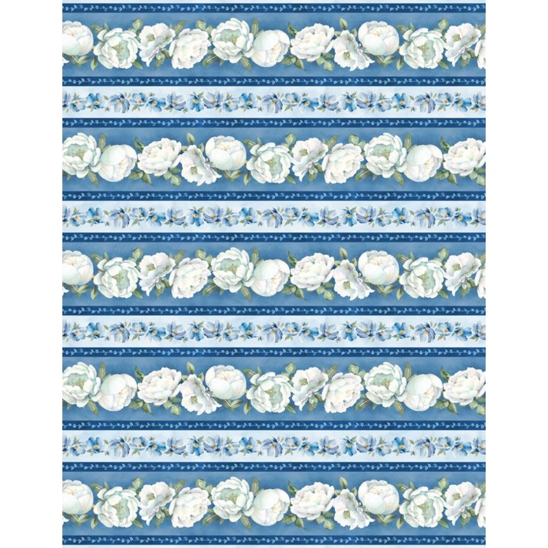 Wilmington Prints Blue Harmony 33898 417 Multi Repeating Border Stripe By The Yard