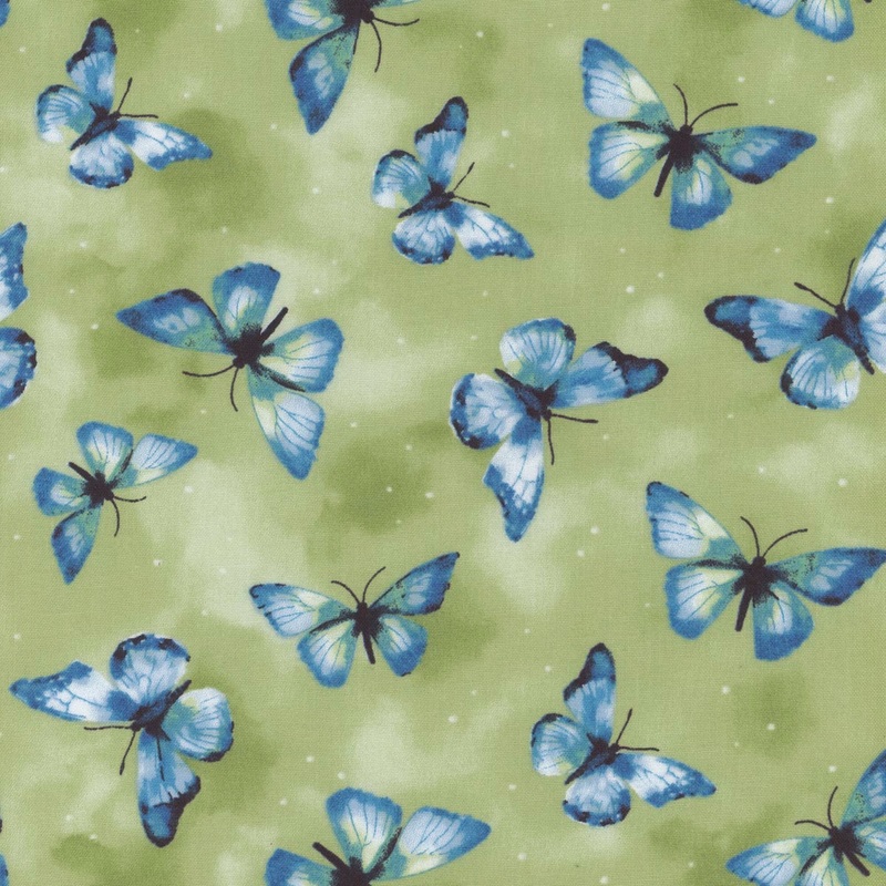 Wilmington Prints Blue Harmony 33900 747 Green Butterflies By The Yard