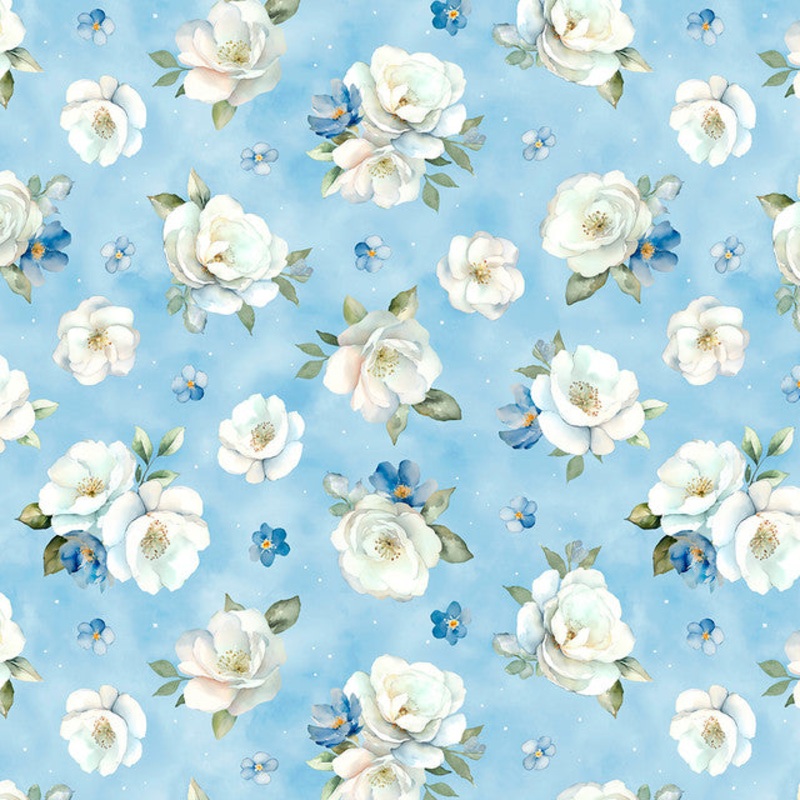 Wilmington Prints Blue Harmony 33901 410 Light Blue/Green Peony By The Yard