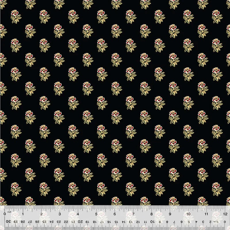 Windham Circa: Turkey Red 54731 2 Black Corsage By The Yard