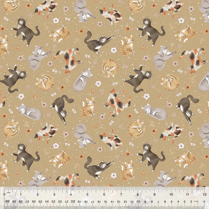 Windham Petal And Purr 54587 2 Taupe Feline Friends By The Yard