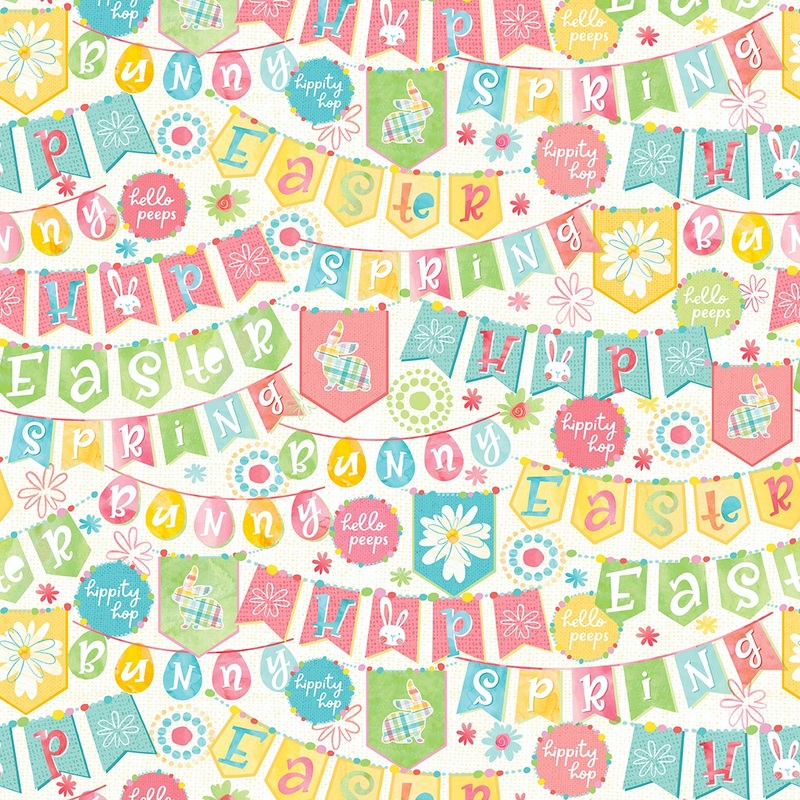 Blank Quilting I'm All Ears 2455 01 White Easter Banners 3 YARDS