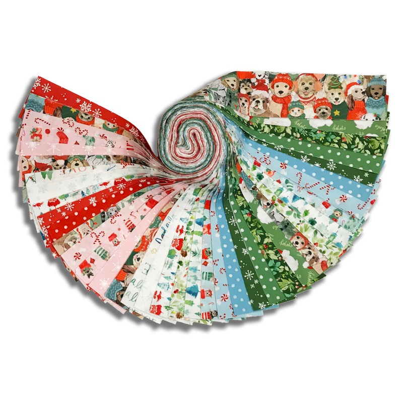 Matt's Clothworks Pre-Cut 40 Piece 2 1/2 Jelly Roll Strips - Santa Paws