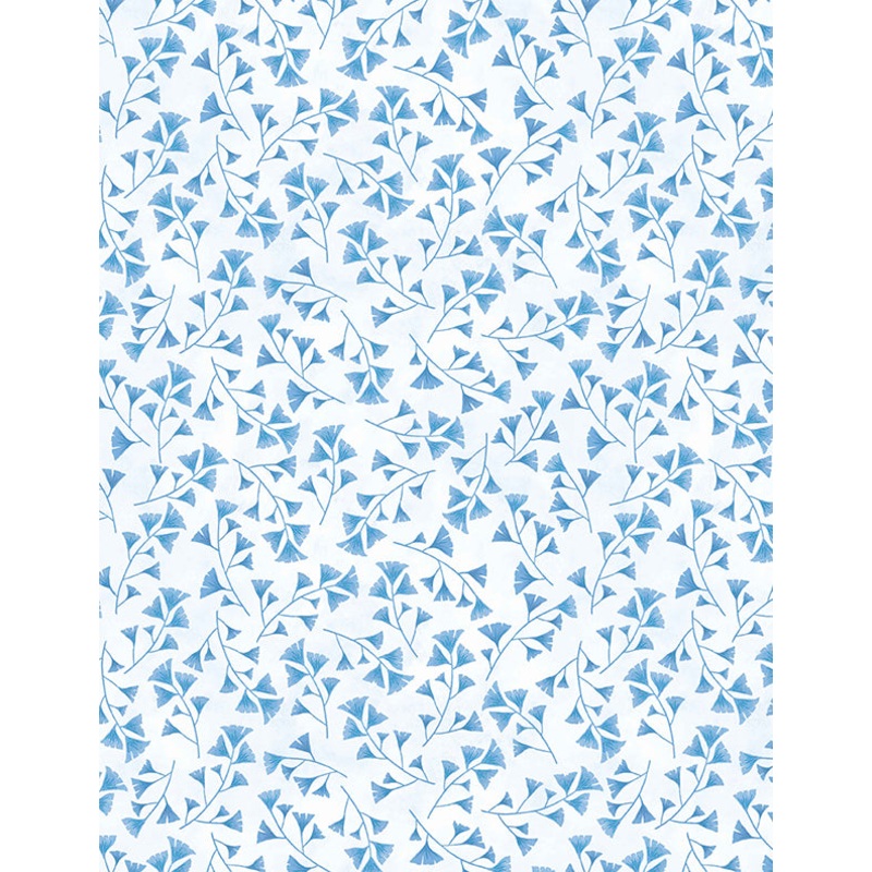 Wilmington Blissful Blues 49355 144 White Ferns All Over By The Yard