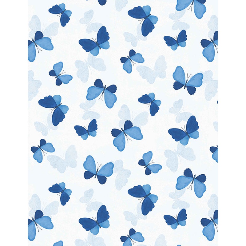 Wilmington Blissful Blues 49353 144 White Butterfly Toss By The Yard