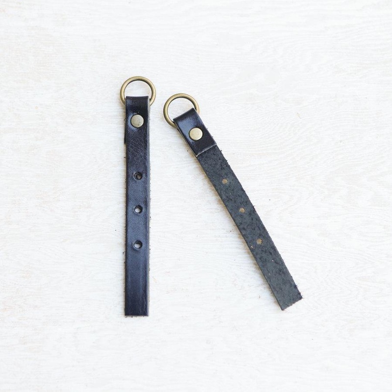 2 Pieces of 4 and 1/4  inch Black Leather Straps with Antique Brass Ring and Snap Antique Brass