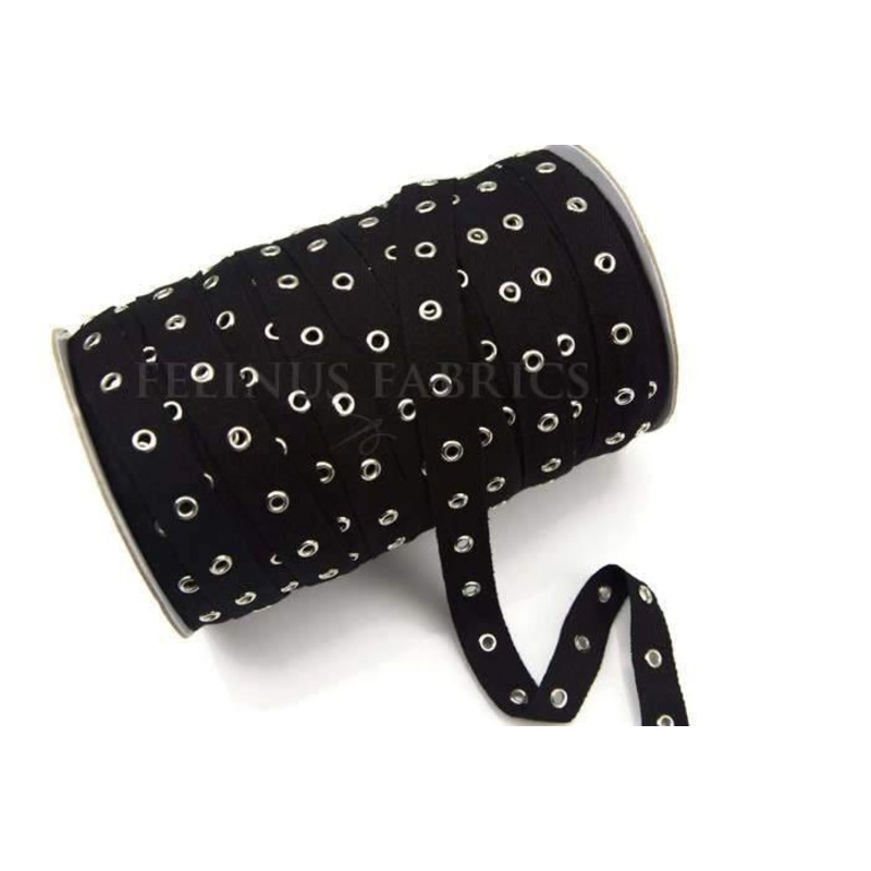 Black Grommet Tape with Nickel Eyelet Cotton Twill Tape on Trim by the Yard