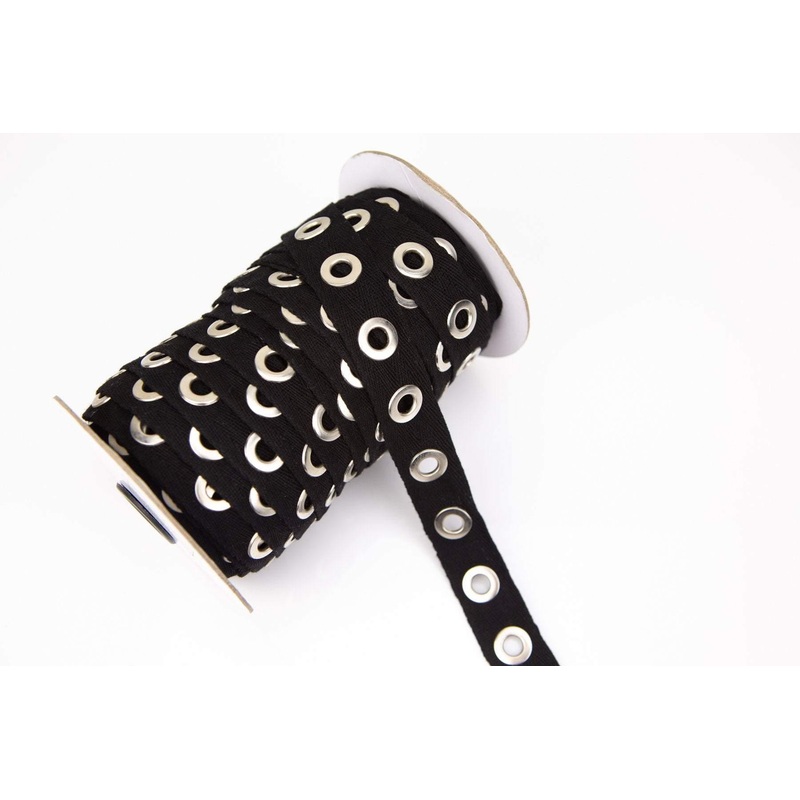Black Large Cotton Grommet Tape Eyelet Cotton Twill Tape Trim by the Yard ATN00572