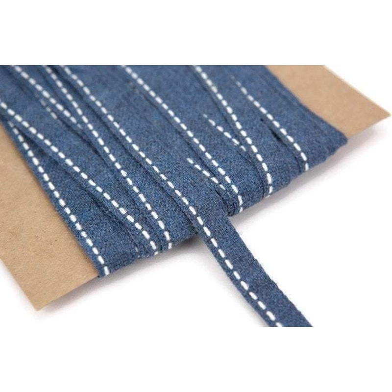 Blue Wool Blend Trim Dash Stripe Ribbon 15 yards