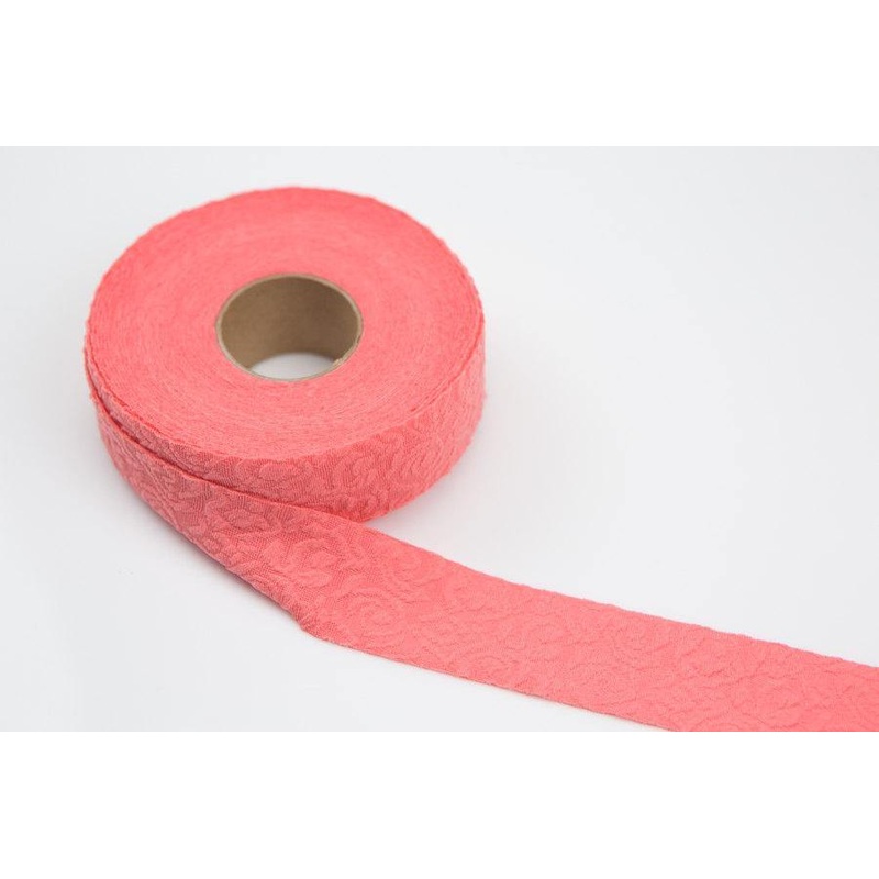 Coral Pink Floral Embossed Ponte Knit Bias Tape 1.25 inches wide 3 pieces that total 12 yards