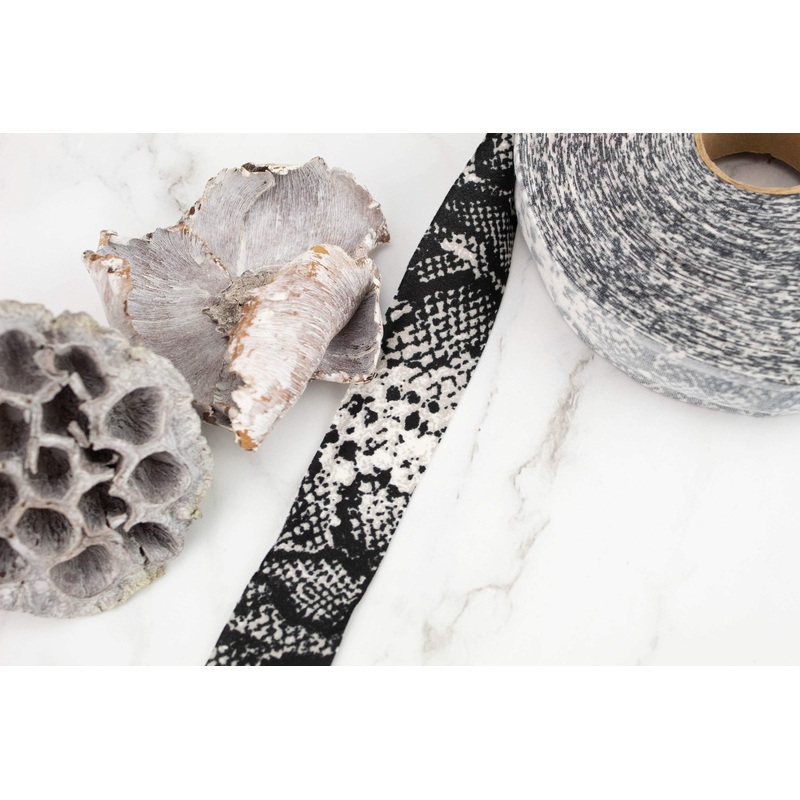 Black and Gray Snake Print Brushed Knit Bias Tape 1.25 inches width x 34 yards