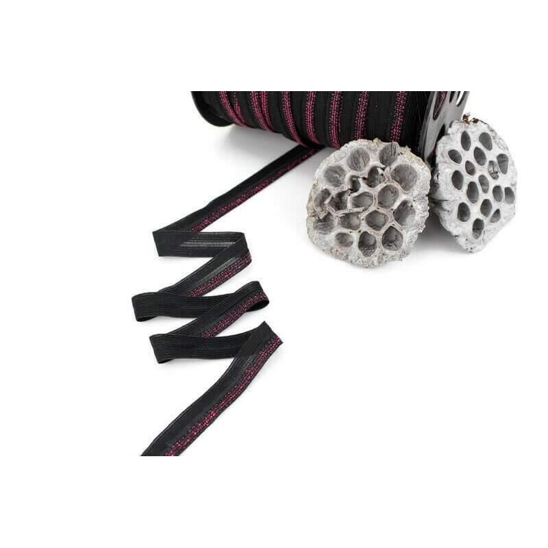 Black and Metallic Red Fold Over Elastic Trim 10 yards