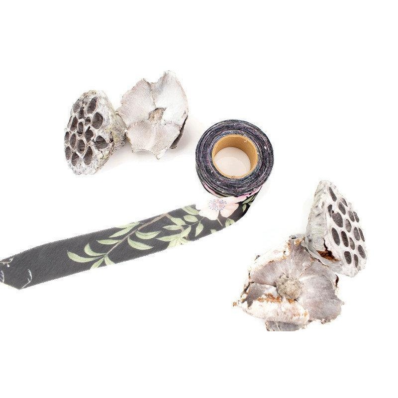 Black and Pink Floral Chiffon Bias Tape  1.25 inches width x 19 yards