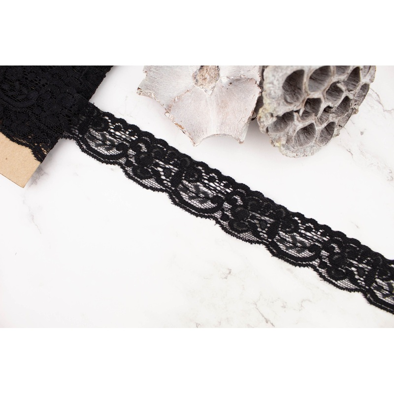 Black Stretch Lace Trim Remnant 6 yards