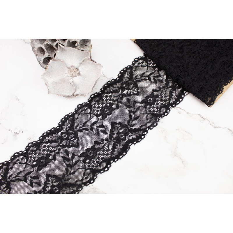 Black Wide Stretch Lace Trim Remnant 4 yards