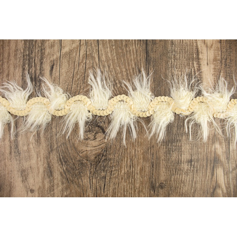Buttercream Sequined Faux Fur Trim Remnant 1 yard 29 inches ATN01109