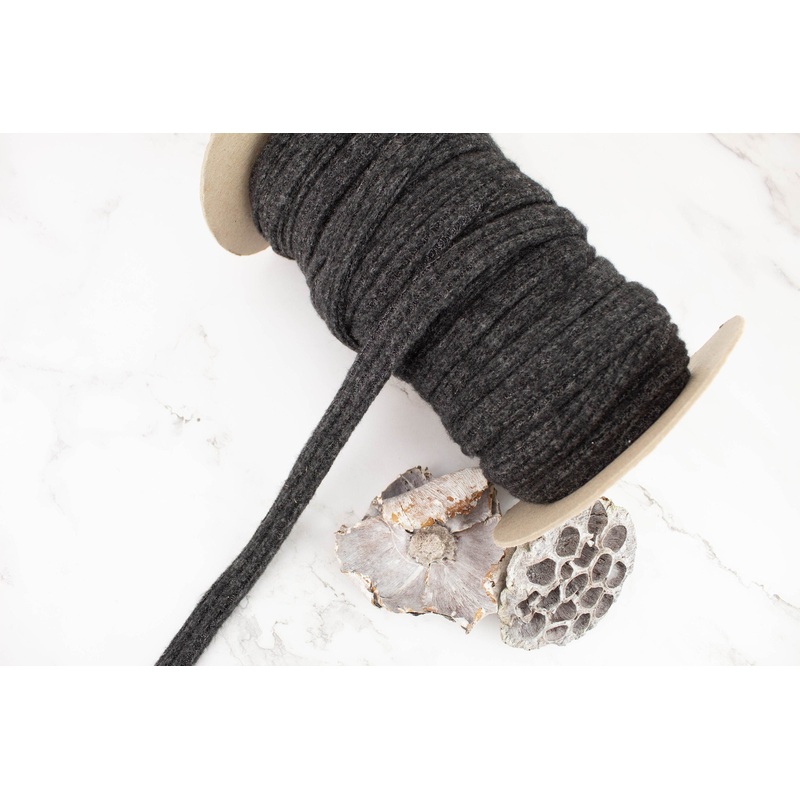 Heather Charcoal Rib Fuzzy Sweater Knit Trim Spaghetti Straps Hollow Tube Tubular Trim 5 yards