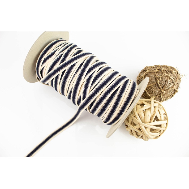 Navy Blue and Ecru Twill Like Elastic Trim 5 yards Made in Italy