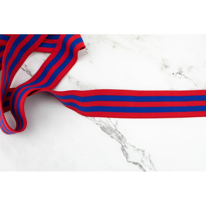Red and Blue Stripe Elastic Waist Band Elastic Trim 1-5/8 inches width x 1.5 yards