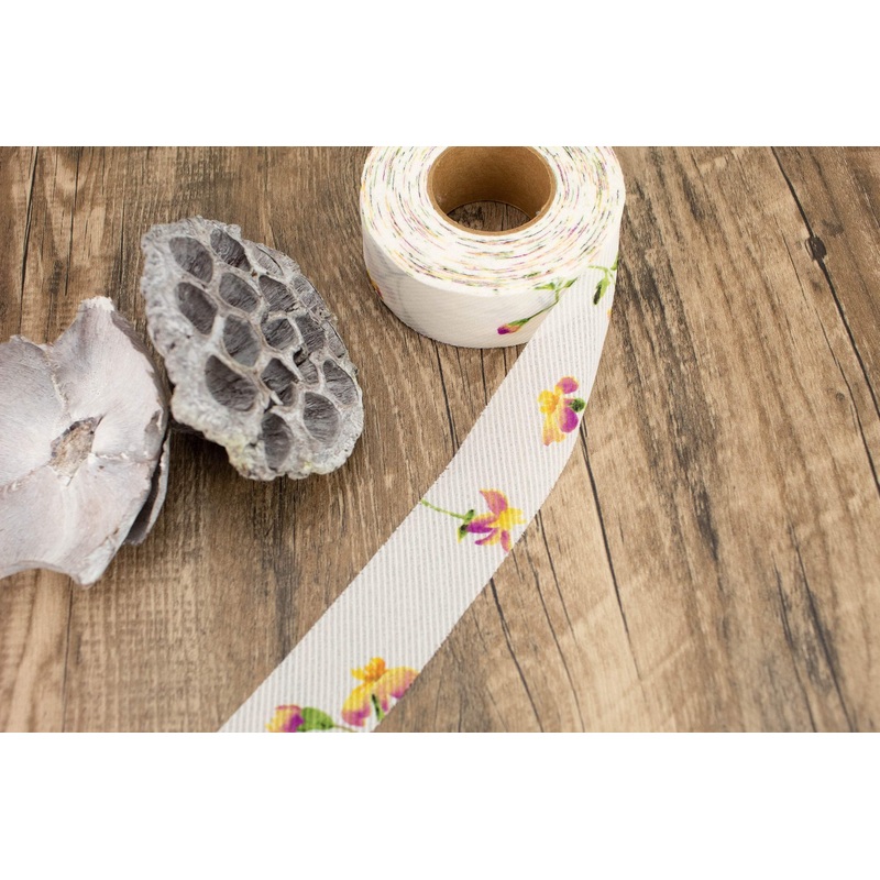 Yellow and Magenta Floral Stripe Gauze Bias Tape 25 yards