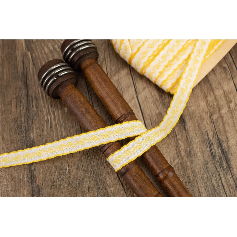 Yellow and Off White Floral Narrow Woven Jacquard Trim 10 yards
