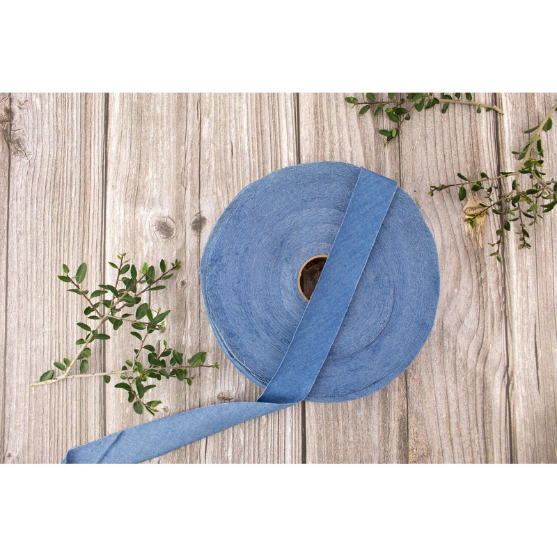 Light Blue Denim Woven Bias Tape Binding Trim 1.25 inches width x 20 yards