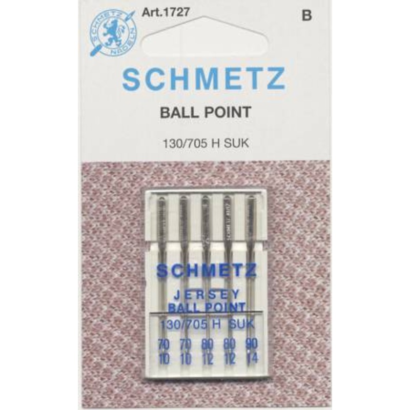 Schmetz 1727 Jersey Ball Point Machine Needles 5-Pack Size 10 - 14