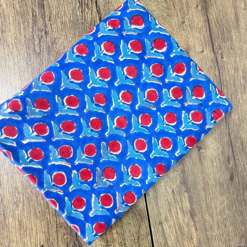 Blue Flower Indian Block Print Cotton