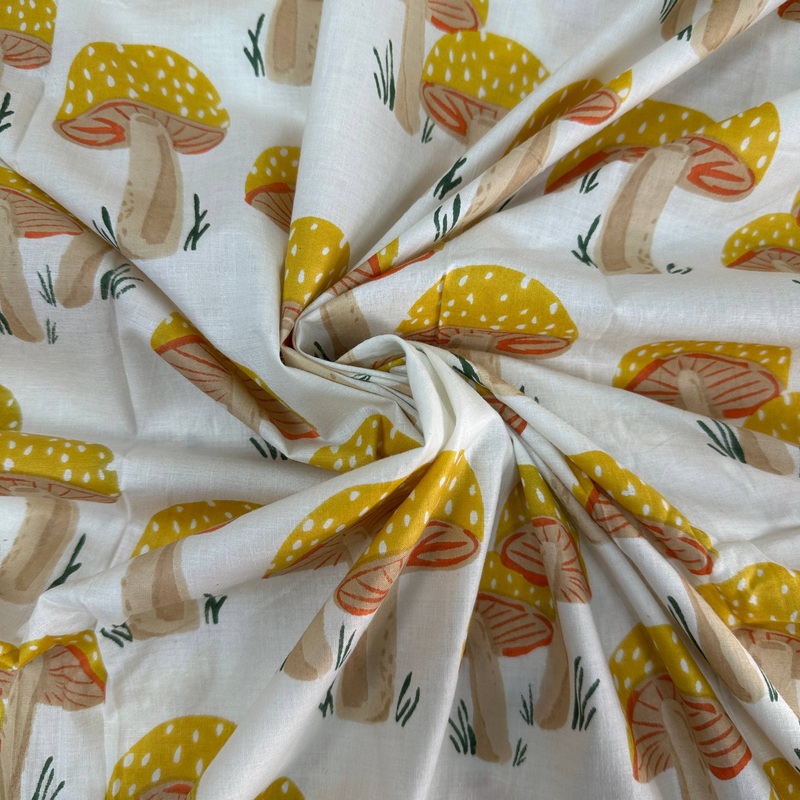 Yellow Mushrooms Indian Block Print Cotton