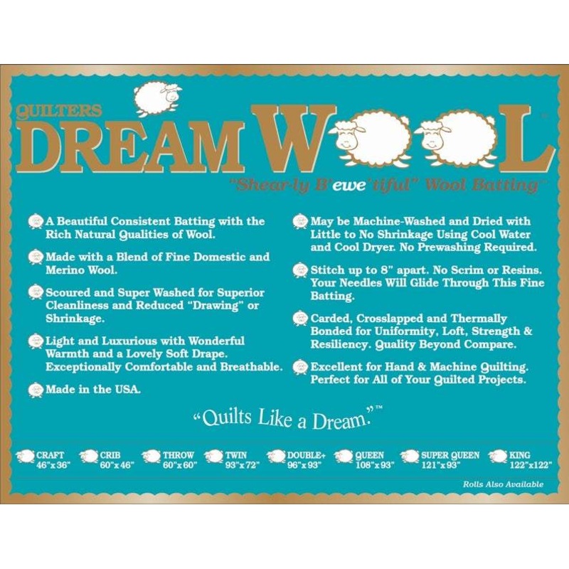 Quilters Dream Wool - 93 & 121 wide, 1/4 yard